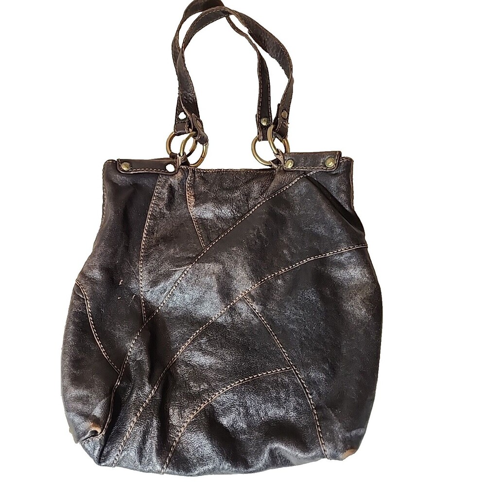 Fossil Womens Handbag Bag Purse Patchwork Leather Brown Vintage Large 23X13"